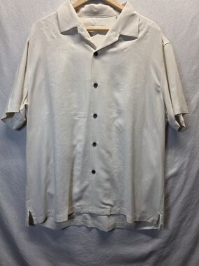 Tommy Bahama Shirt Men XL Beige Casual Button Down Preppy Silk Reverse Print